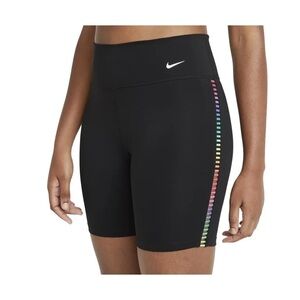 Nike Black High-Rise Bike Shorts with Rainbow Side Stripe